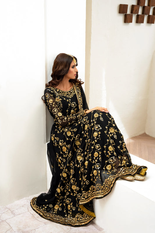 Black Chiffon Kalidar Wedding Outfit