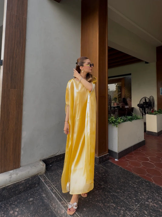 Butter Yellow Silk Gown Kaftan – Sheesha Silk Elegance