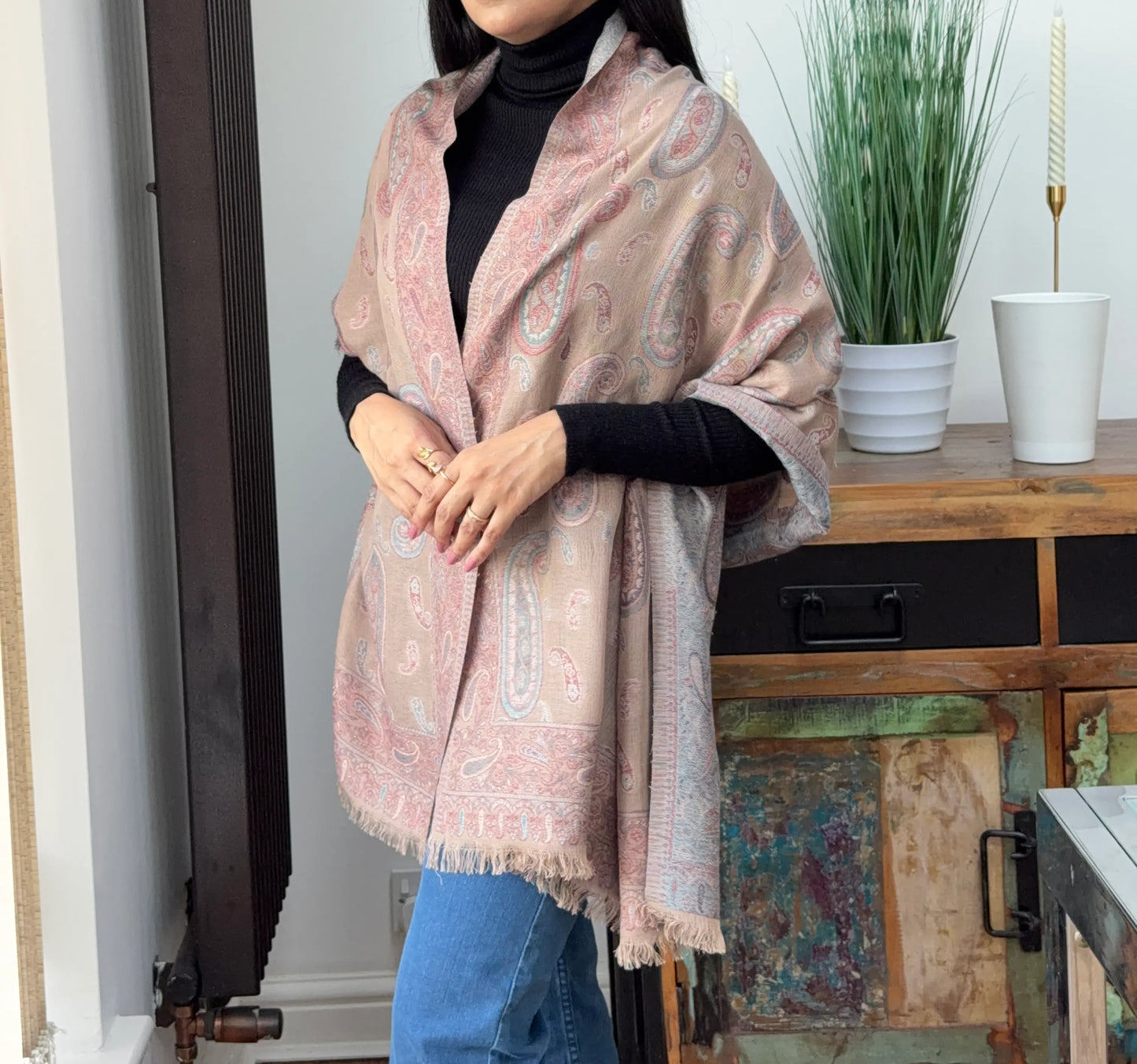 Mushroom Cashmere Wool Blend Shawl – Elegant Wrap