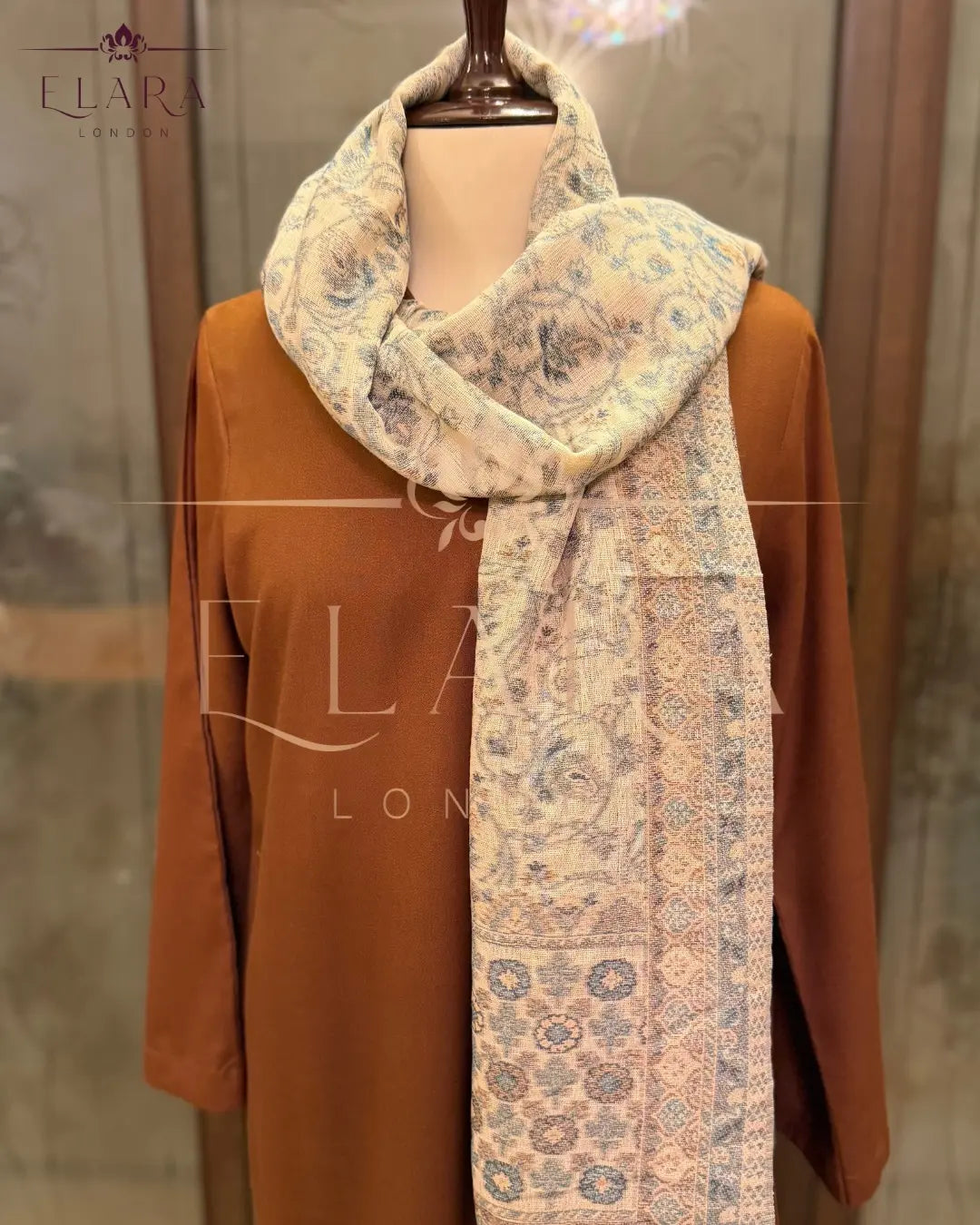 Brown co-ord set in plain Dhanak fabric with wide collar