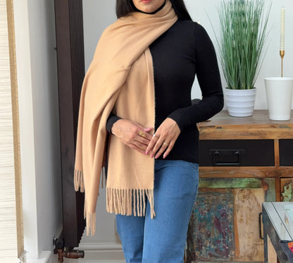 Camel beige woolen shawl – soft and warm everyday wrap