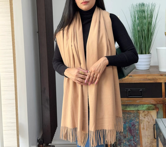 Camel beige woolen shawl – soft and warm everyday wrap