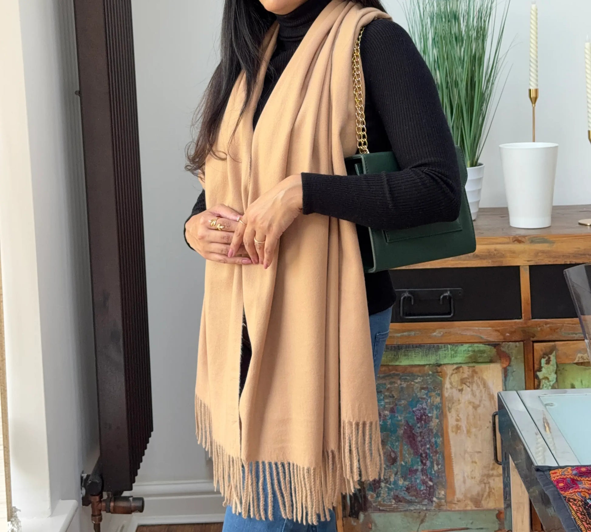 Camel beige woolen shawl – soft and warm everyday wrap