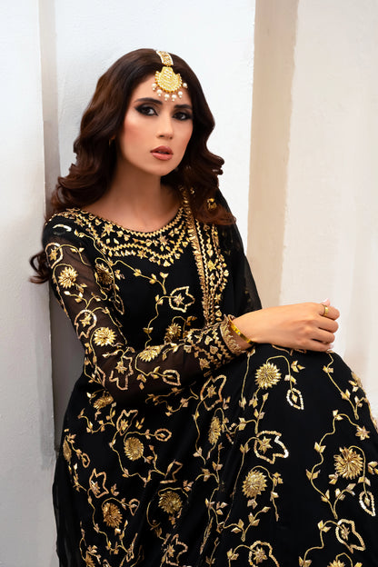 Black Chiffon Kalidar Wedding Outfit