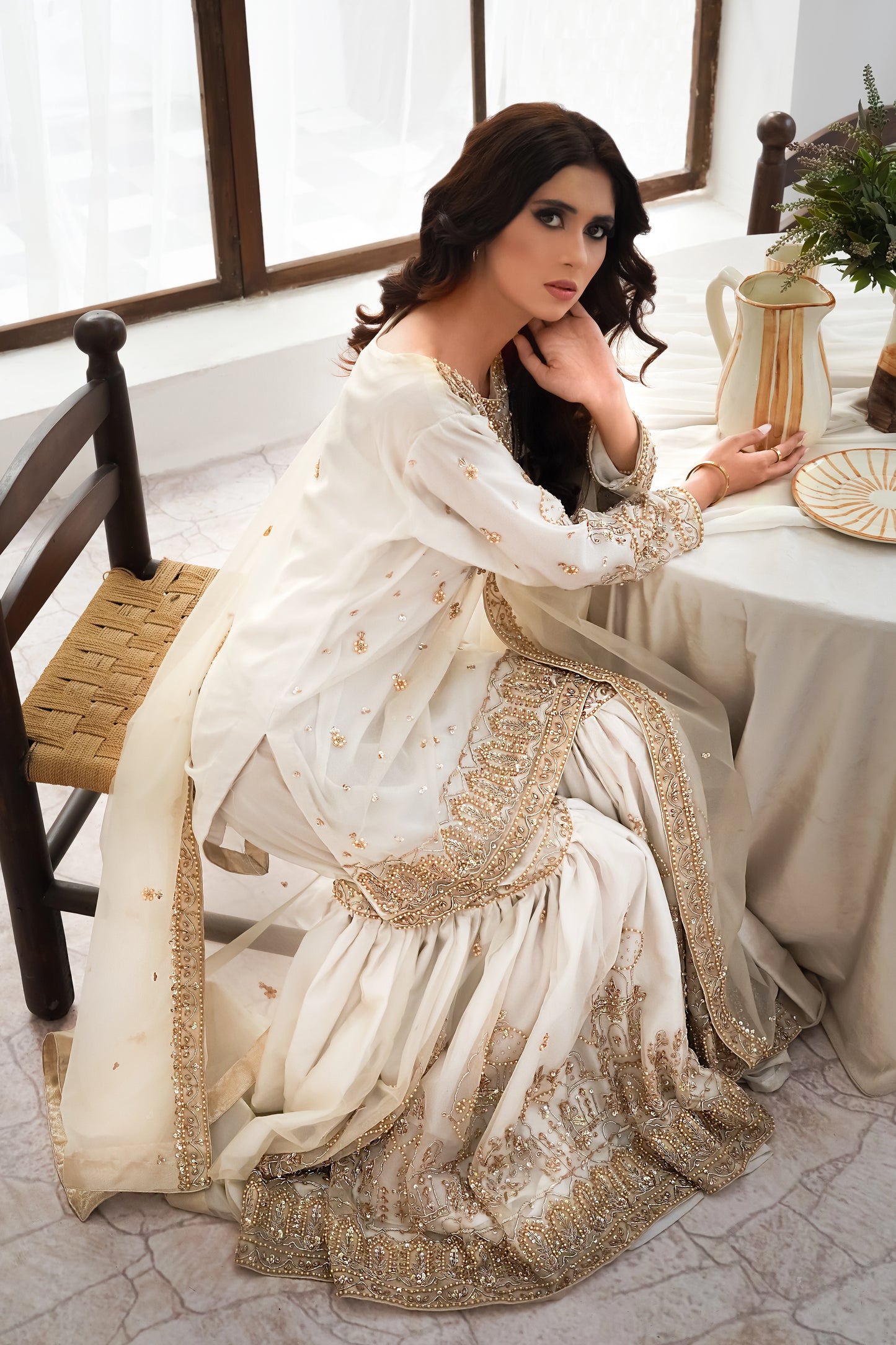 White & Gold Gharara Wedding Outfit