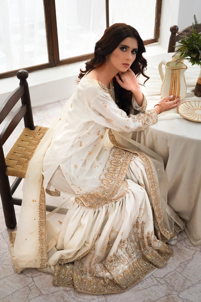 White & Gold Gharara Wedding Outfit