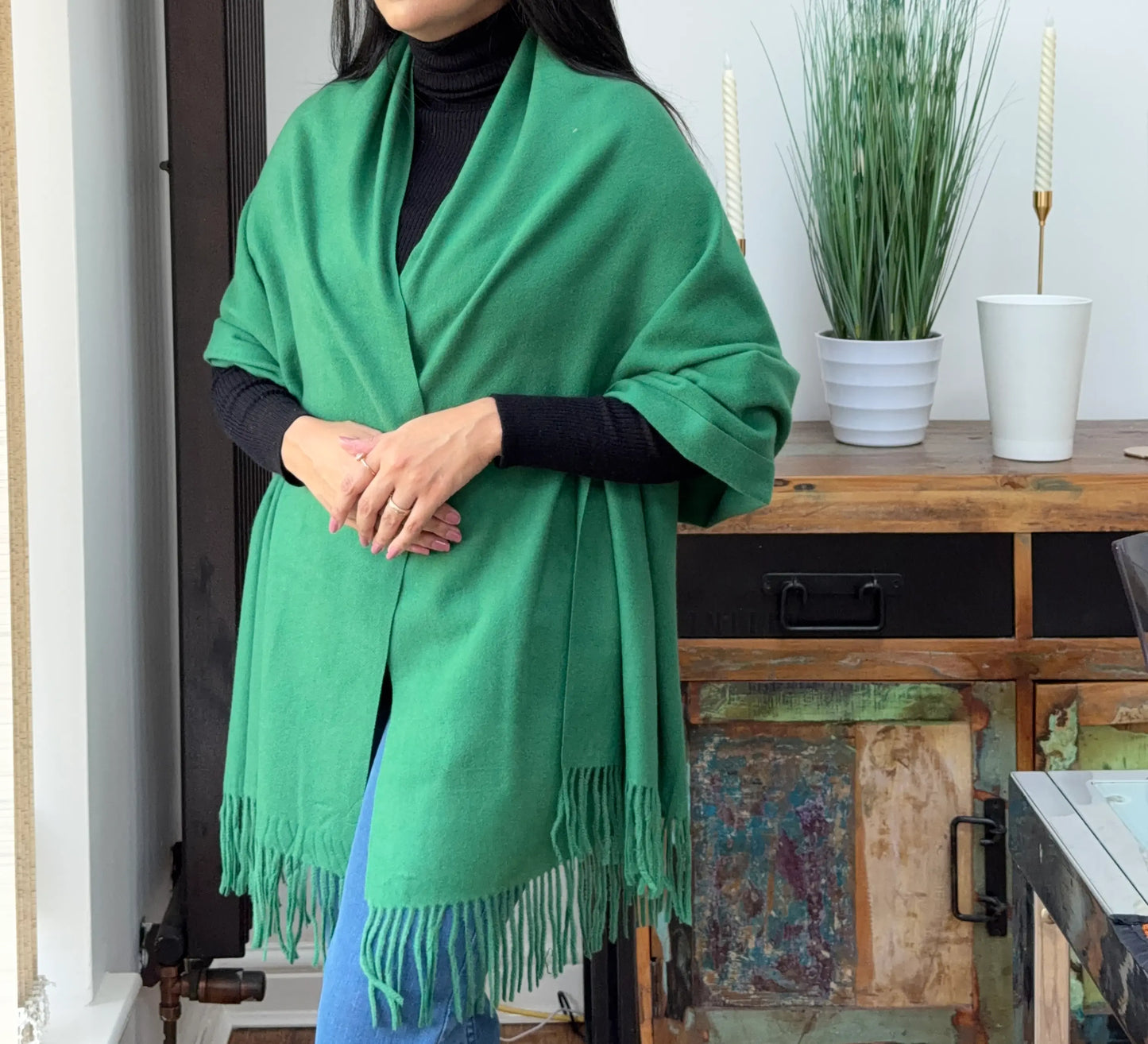 Green woolen shawl – soft and warm, wrap