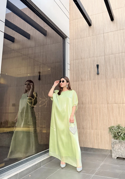 Mint Green Silk Gown Kaftan – Sheesha Silk Elegance