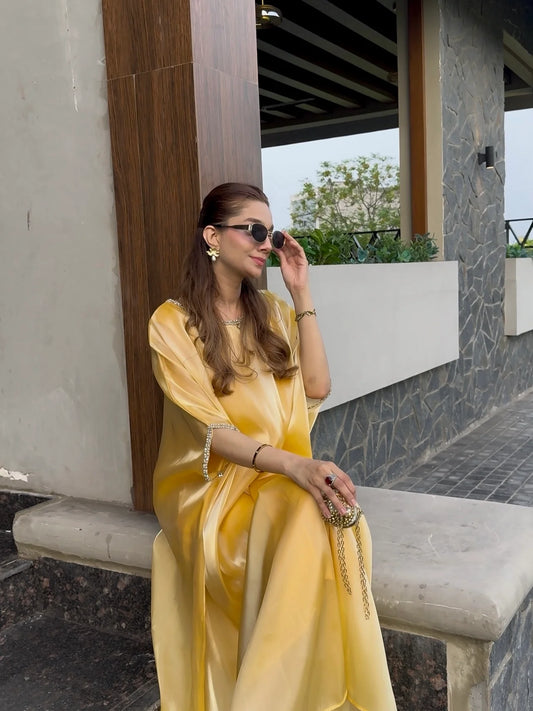 Butter Yellow Silk Gown Kaftan – Sheesha Silk Elegance