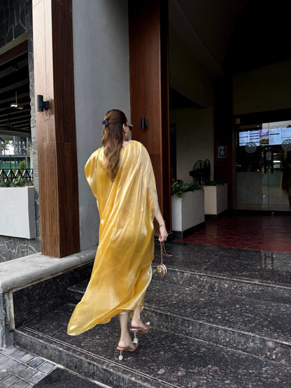 Butter Yellow Silk Gown Kaftan – Sheesha Silk Elegance