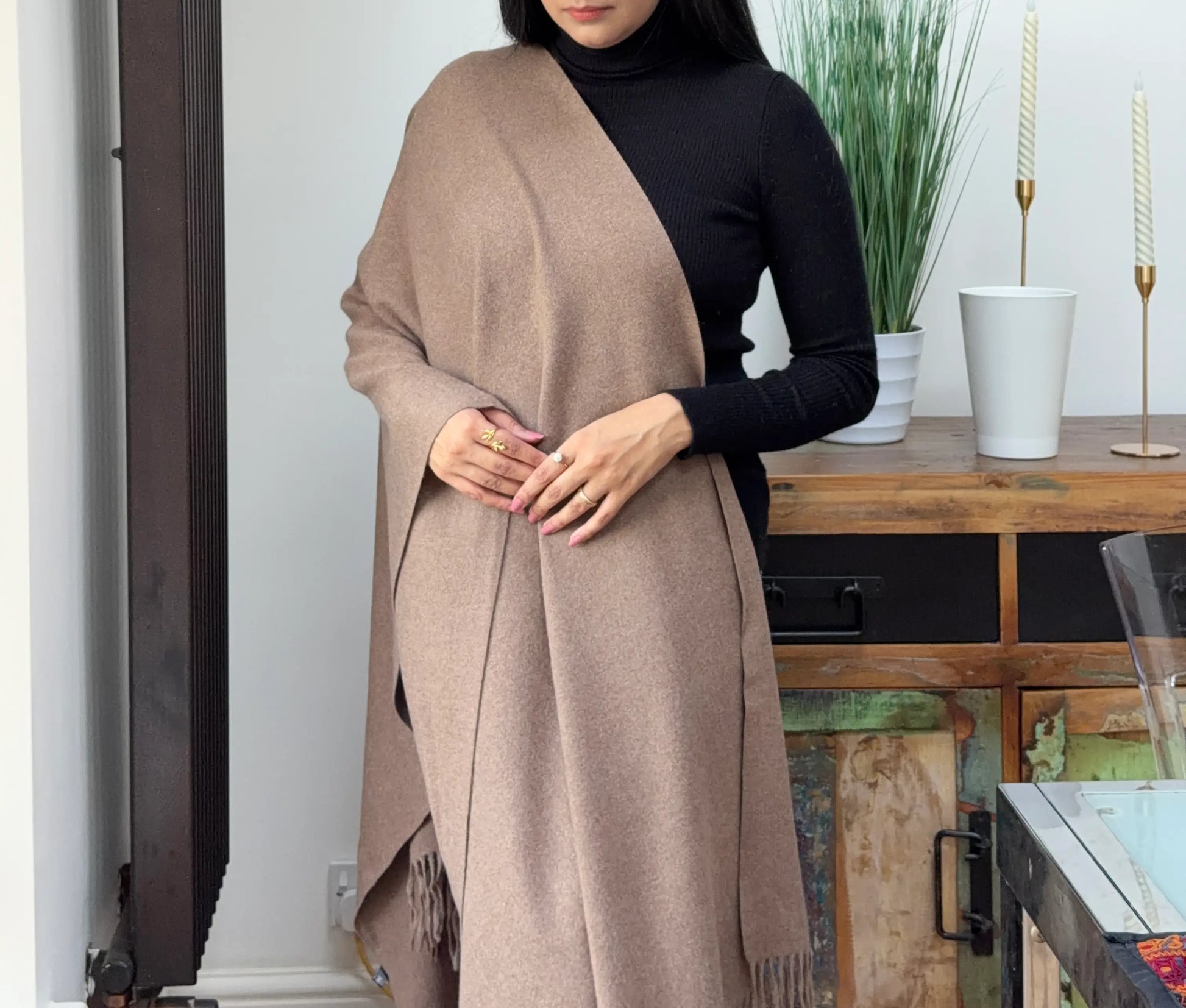 Nude Brown Woolen Shawl and Wrap for Women
