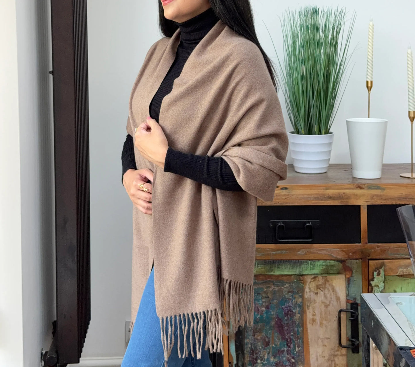 Nude brown woolen shawl – soft and warm everyday wrap