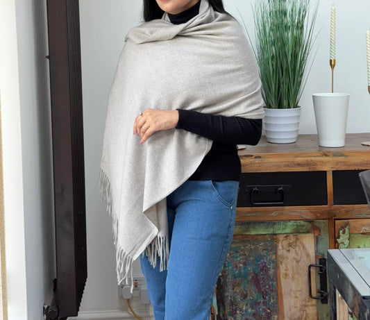 Stone grey woolen shawl – soft and warm minimalist wrap