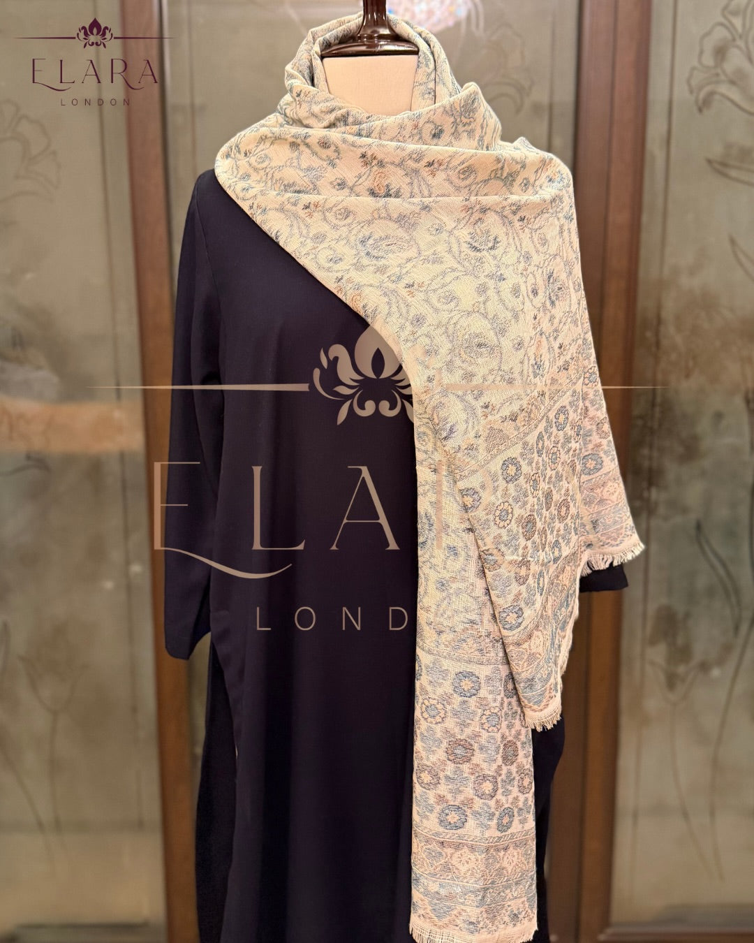Navy blue co-ord set in plain Dhanak fabric with wide collar