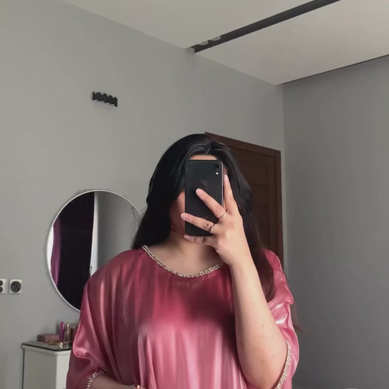 Blush pink silk gown kaftan with lace detailing