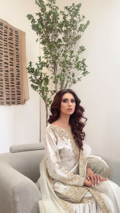 White & Gold Gharara Wedding Outfit