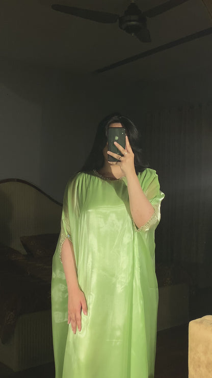 Mint Green Silk Gown Kaftan – Sheesha Silk Elegance