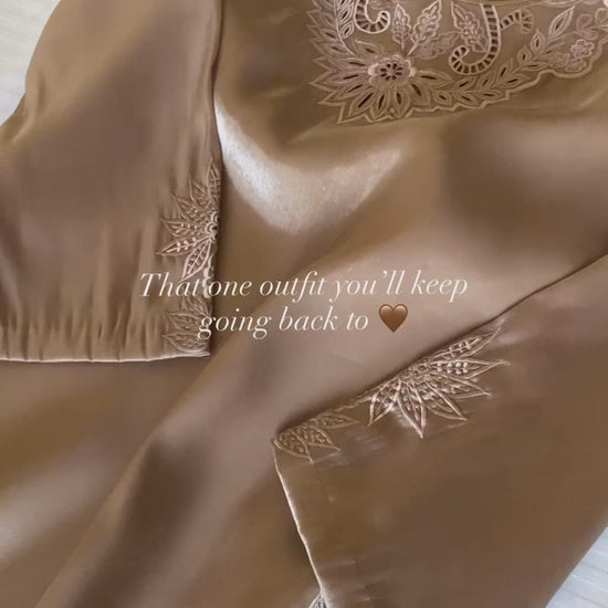 Champagne gold silk set with cutwork and embroidery