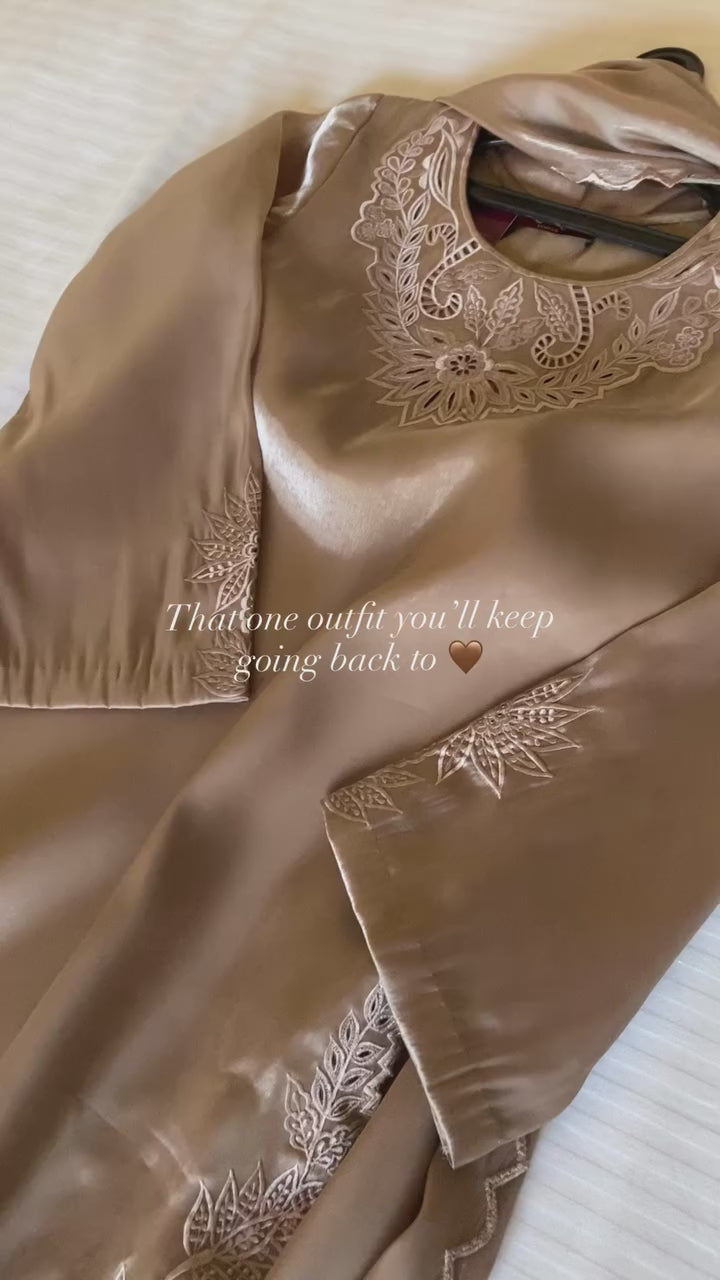 Champagne gold silk set with cutwork and embroidery