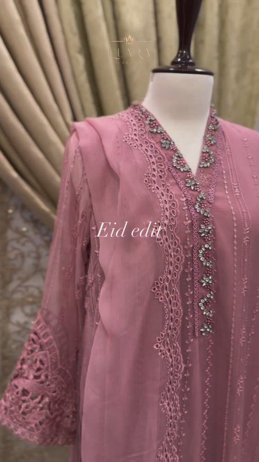 Pink Chiffon Embroidered Outfit – Timeless 3-Piece Ensemble