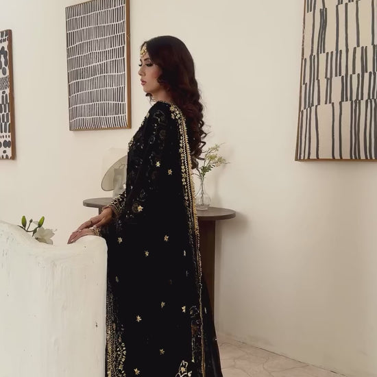 Black Chiffon Kalidar Wedding Outfit
