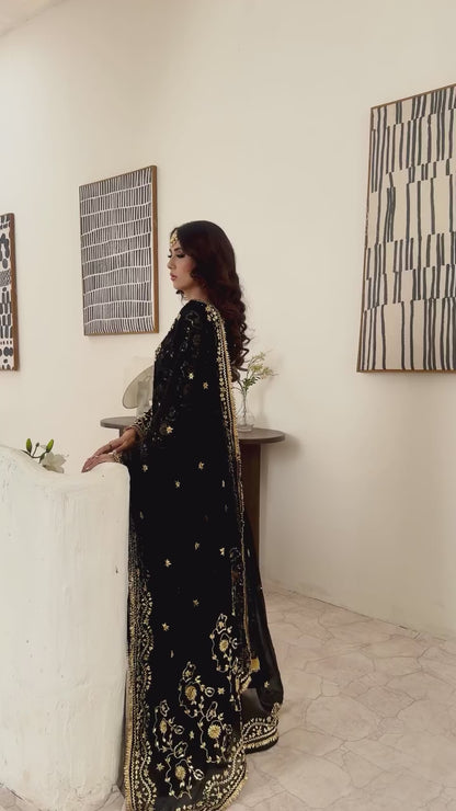 Black Chiffon Kalidar Wedding Outfit