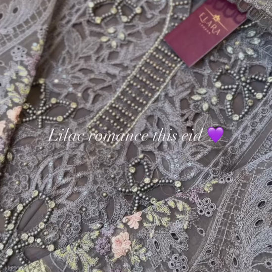 Light purple organza embroidered outfit with stonework