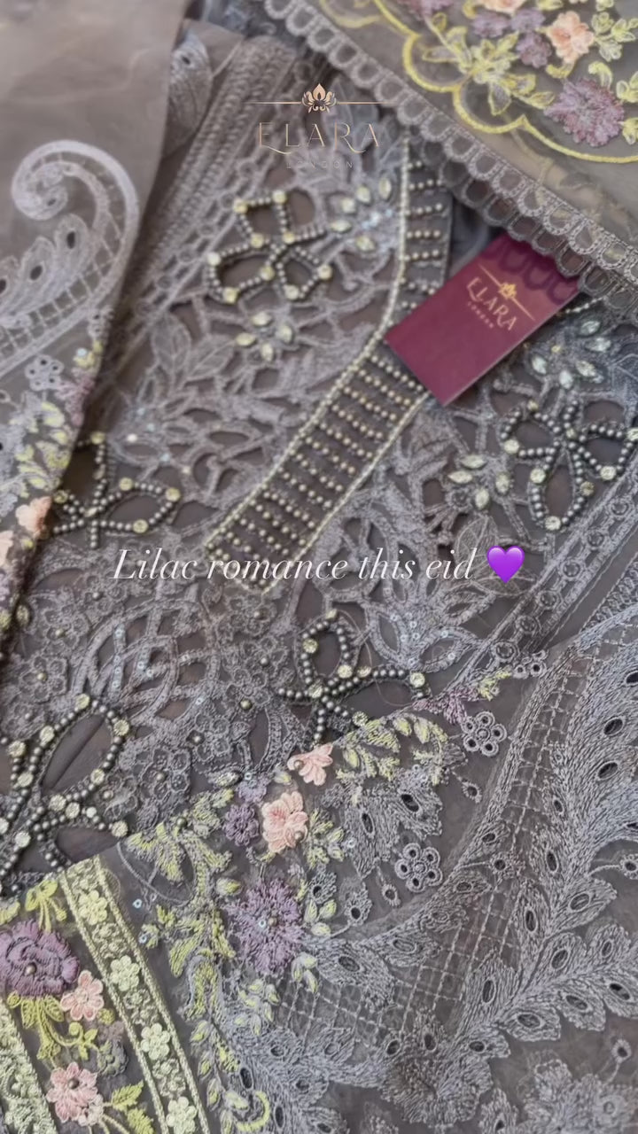 Light purple organza embroidered outfit with stonework