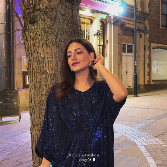Tailored blue kaftan in soft moonlight fabric – best seller for a night out