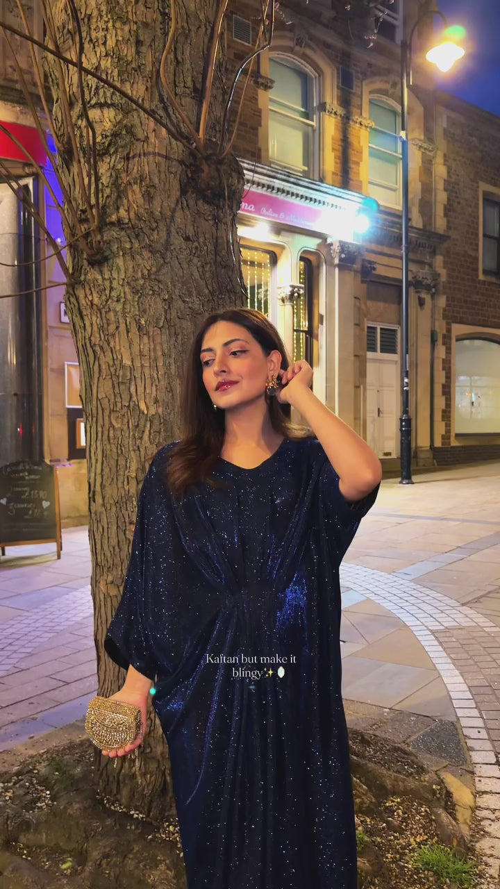 Tailored blue kaftan in soft moonlight fabric – best seller for a night out