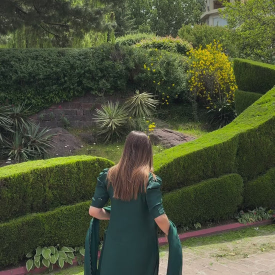 Green embroidered farshi shalwar set in emerald green