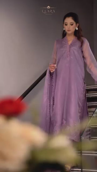 Lilac organza embroidered outfit with intricate embroidery