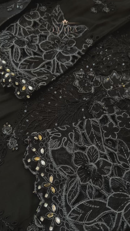 Black Chiffon Embroidered Outfit – Timeless 3-Piece Ensemble
